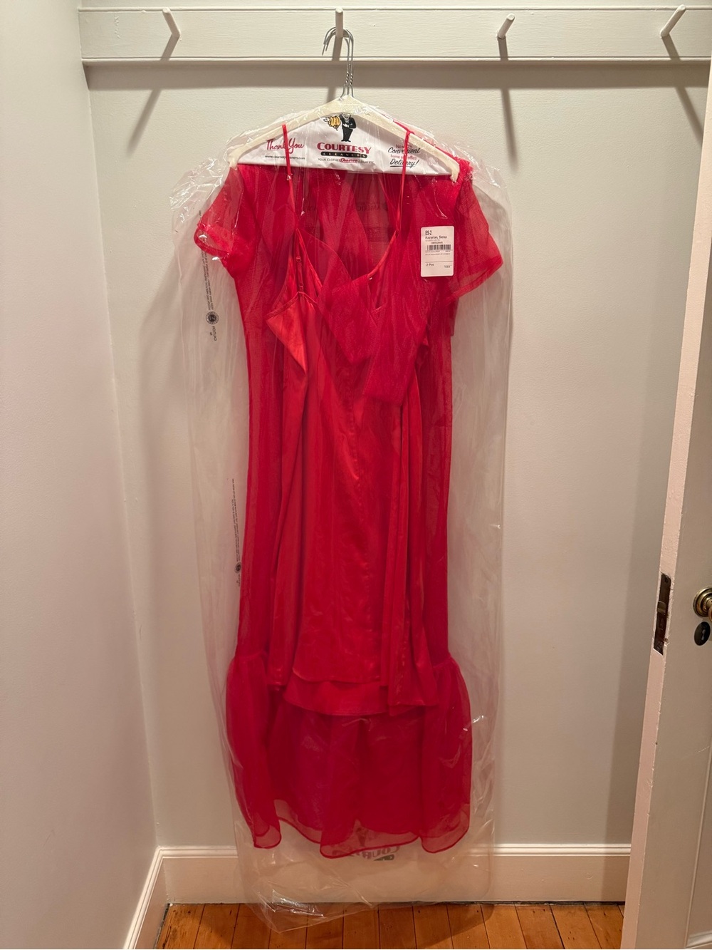 STAUD Red Sheer Maxi Dress with Flounced Hem - Picture 5 of 8